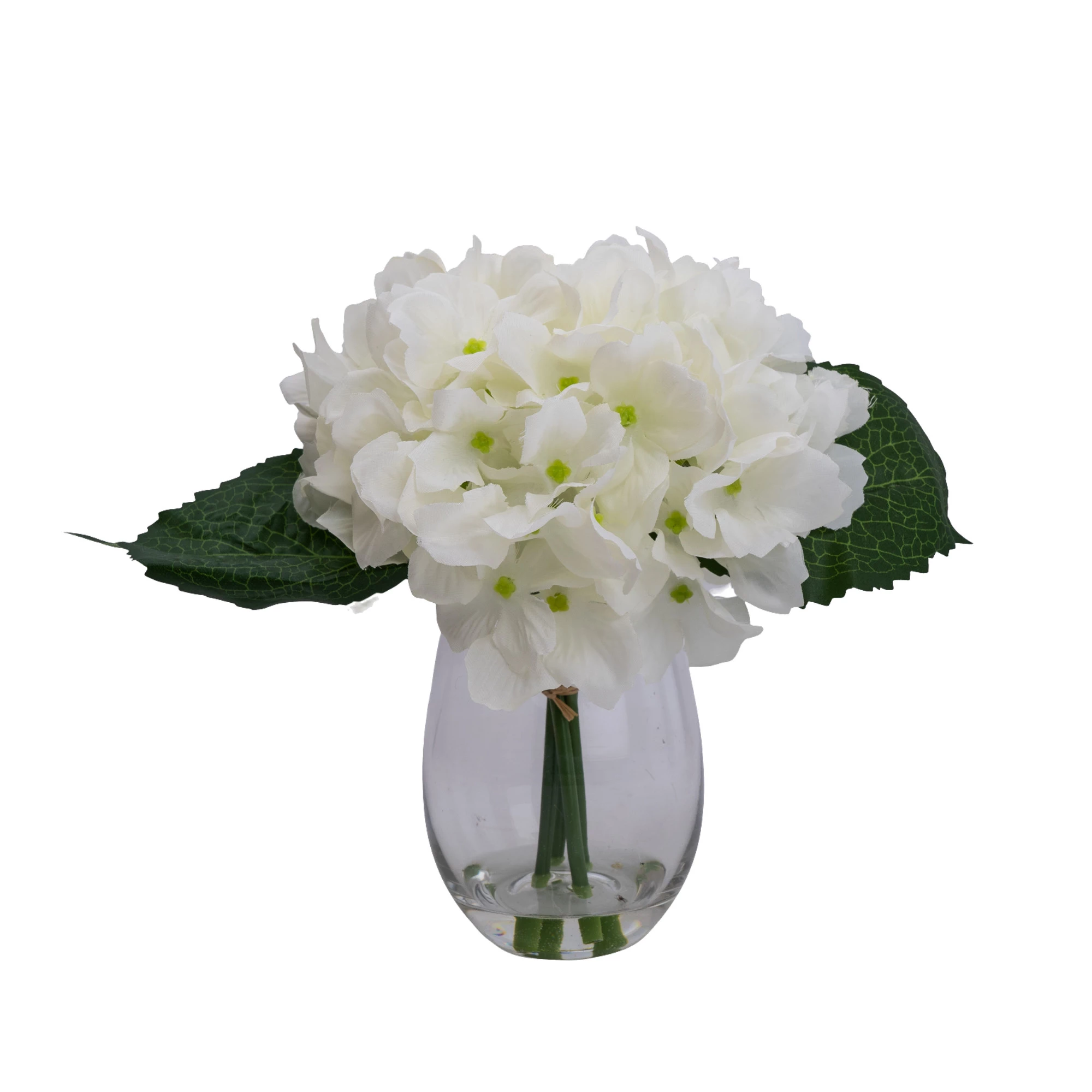 17cm White Hydrangeas Artificial Plant In Clear Glass Vase 1 17cm White Hydrangeas Artificial Plant In Clear Glass Vase