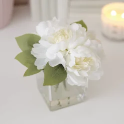 19cm White Roses Artificial Plant In Clear Square Glass Vase -Garden Seed Store 19cm white roses artificial plant in clear square glass vase5010795682690 01i scaled