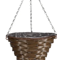 Smart Garden Faux Rattan Brown Cone Plastic Hanging Basket, 34cm