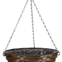 Smart Garden Faux Rattan Brown Round Plastic Hanging Basket, 35cm